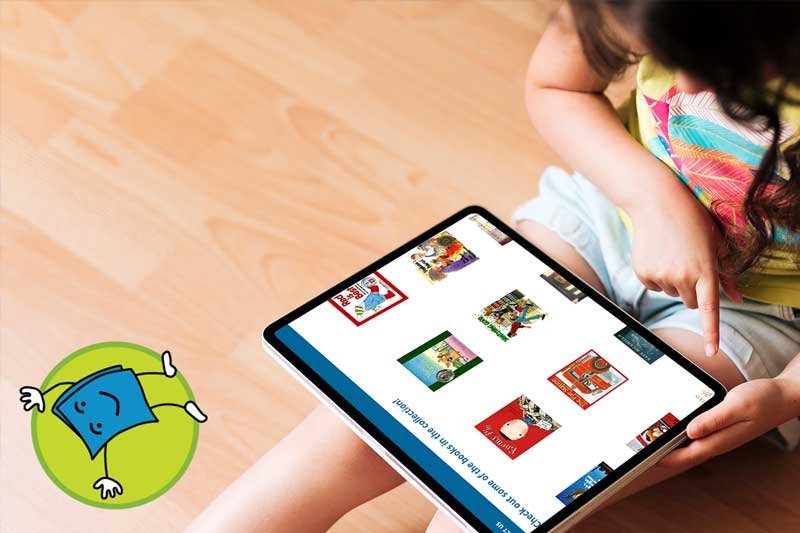 child using TumbleBooks on a tablet